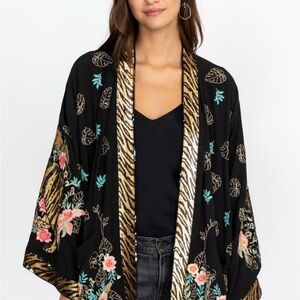 Johnny Was Black Floral Embroidered Cape NWOT